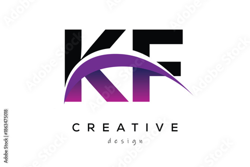 KF Creative And Modern Letter Logo Design with Creative Purple Wave Abstract Latter Logo Concept.
