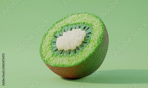 Vibrant kiwi slice on light green background for food and healthy eating themes