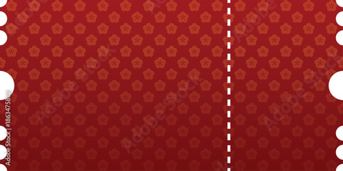 Red Ticket with Cherry Blossom Pattern. Mockup and template design.