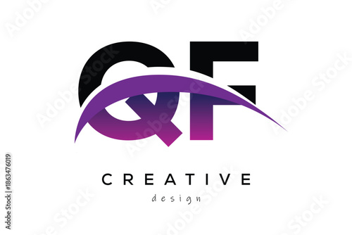 QF Creative And Modern Letter Logo Design with Creative Purple Wave Abstract Latter Logo Concept.