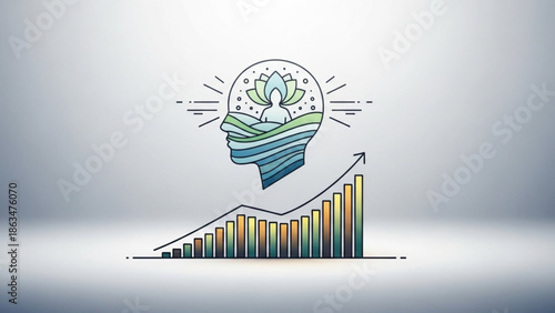 Business growth with creative thinking and innovation concept, light bulb with lotus flower with rising