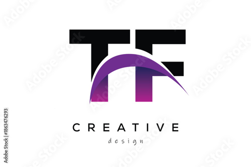 TF Creative And Modern Letter Logo Design with Creative Purple Wave Abstract Latter Logo Concept.