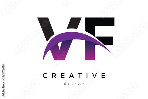 VF Creative And Modern Letter Logo Design with Creative Purple Wave Abstract Latter Logo Concept.