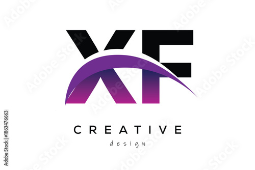 XF Creative And Modern Letter Logo Design with Creative Purple Wave Abstract Latter Logo Concept.