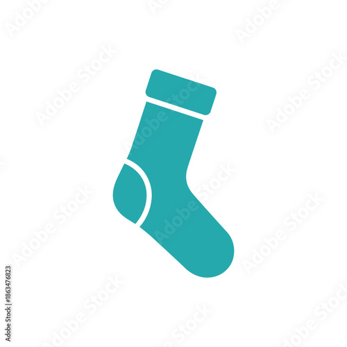 Teal colored single sock icon against a white background, simple flat design, graphic representation of hosiery