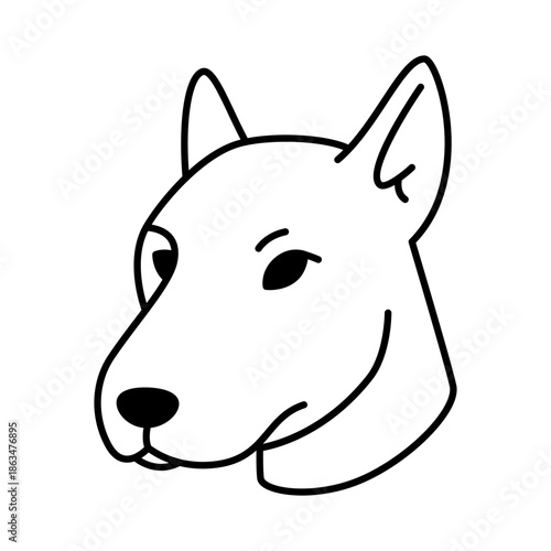 Strong bull terrier dog with pointed ears. Bold minimalist cartoon outline in black and white for modern animal design themes