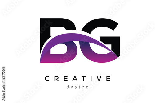 BG Creative And Modern Letter Logo Design with Creative Purple Wave Abstract Latter Logo Concept.