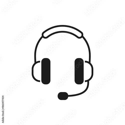 Black outline icon depicting a headset with an attached microphone, symbolizing customer support, communication, and audio technology for various uses