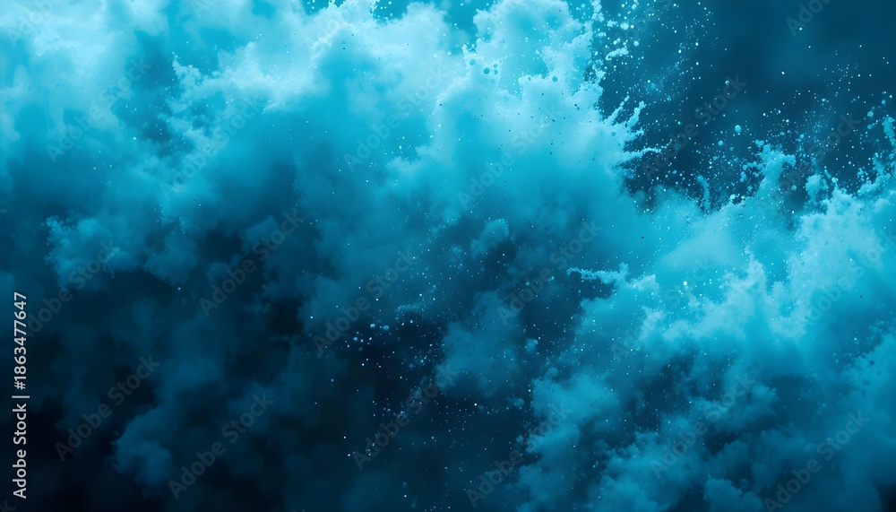 Fototapeta premium Abstract airy dust background in turquoise blue color, minimal texture