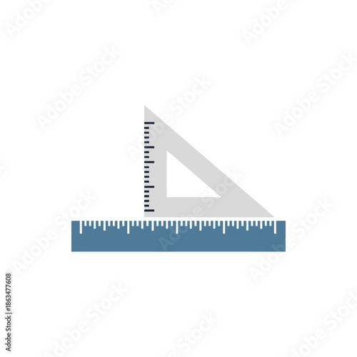 Drawing tools A triangle ruler and a measuring tape for precise measurements in drafting, architecture, and technical drawing