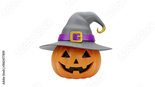 Smiling Jack-o'-lantern wearing a witch hat