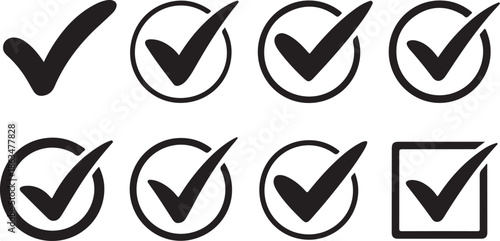 Collection of checkmark icons in various styles and symbols
