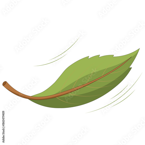 Curved green leaf with soft shading in cartoon flat style. Decorative botanical element isolated on background. Ideal for eco branding, gardening themes, natural product packaging, and environmental d