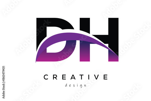 DH Creative And Modern Letter Logo Design with Creative Purple Wave Abstract Latter Logo Concept.