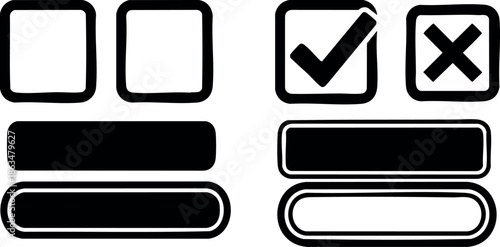 Checkmark and Cross Icons with Rounded Rectangles Vector Illustration for UI Design 