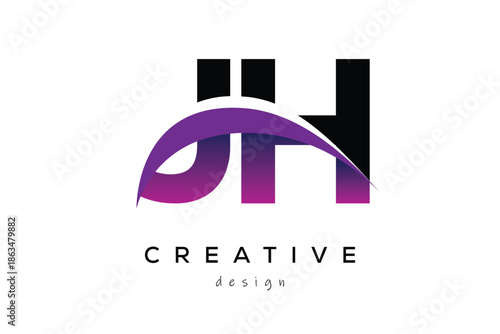 JH Creative And Modern Letter Logo Design with Creative Purple Wave Abstract Latter Logo Concept.