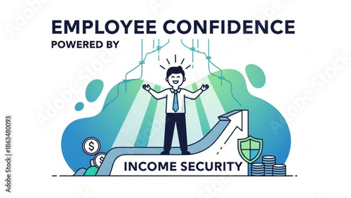 Employee confidence powered by income security and financial stability with a man standing with business