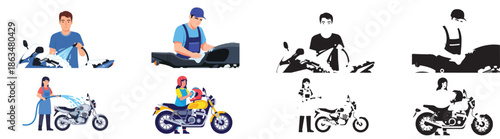 Motorcycles maintenance and riding people lifestyle