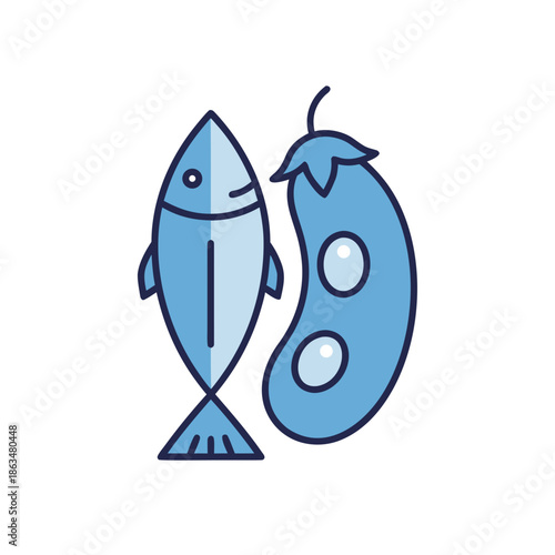 Flat vector illustration of protein food sources including fish and legumes, representing healthy nutrition and balanced diet. Isolated on white background.