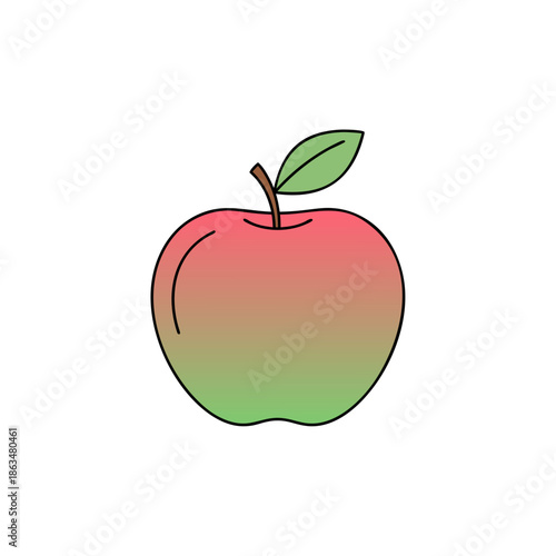 Simple flat vector illustration of an apple representing healthy nutrition, fresh fruit, and balanced diet concept. Isolated on white background.