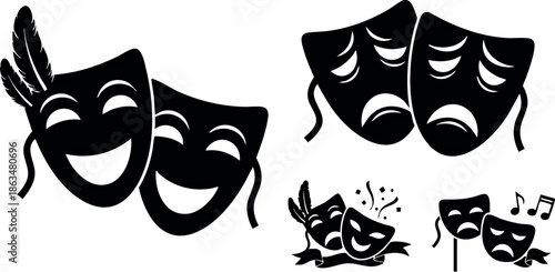 Theater masks comedy and tragedy design vector illustration for drama arts and performance 
