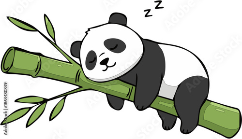 Chubby Panda Sleeping on Bamb...