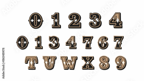Vintage Style Numbers and Letters Collection Isolated on White Background.