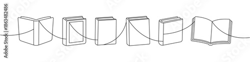 Stacked books in a one line. Minimal outline vector set of multiple horizontal book piles
