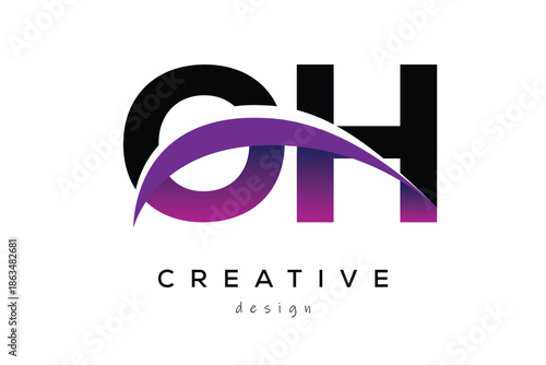 OH Creative And Modern Letter Logo Design with Creative Purple Wave Abstract Latter Logo Concept.