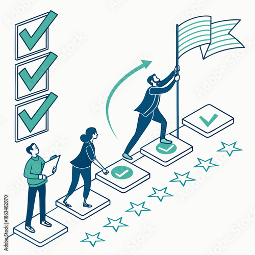 Team achieving goals together