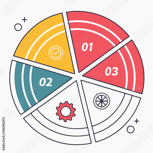 Color coded segmented wheel with icons and numbers