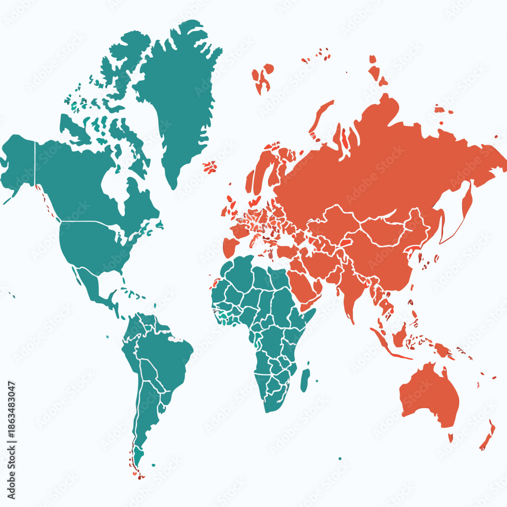 Obraz premium World map divided into two color zones