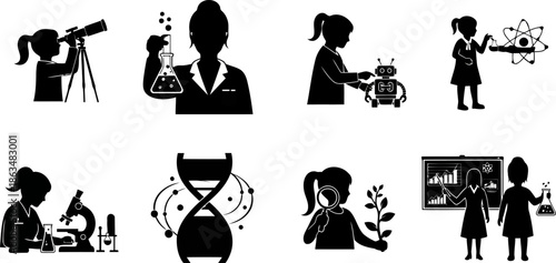 Girls and Women in Science Technology Engineering Math Silhouette Icons.eps