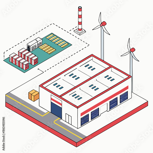 Modern industrial facility with renewable energy sources