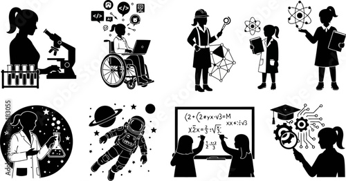 Iconic Vector Silhouettes Diverse Women in Science Technology Engineering Math.eps
