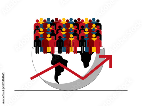 Global population growth and its associated concerns. Social issues illustration. Flat vector illustration.