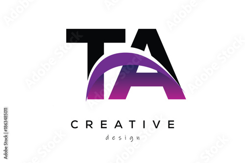 TA Creative And Modern Letter Logo Design with Creative Purple Wave Abstract Latter Logo Concept.