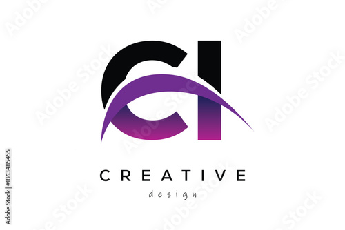 CI Creative And Modern Letter Logo Design with Creative Purple Wave Abstract Latter Logo Concept.