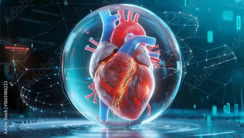 Human heart in transparent sphere