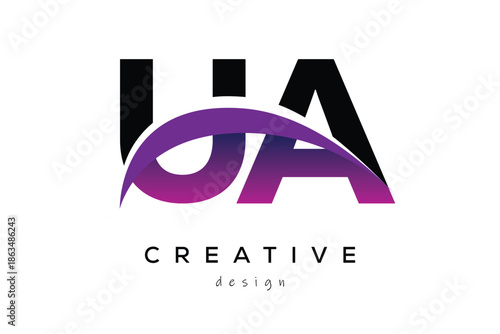 UA Creative And Modern Letter Logo Design with Creative Purple Wave Abstract Latter Logo Concept.