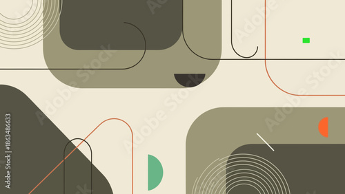 Modern abstract art with geometric shapes and lines in muted colors