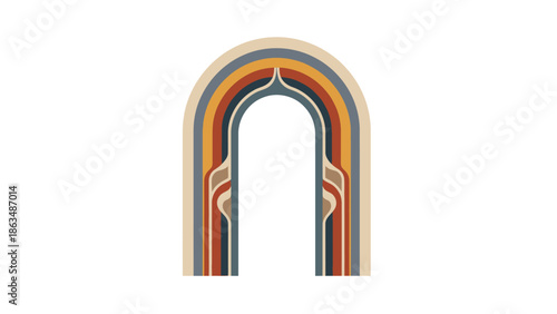 Abstract Retro Archway with Geometric Layers and Warm Color Palette