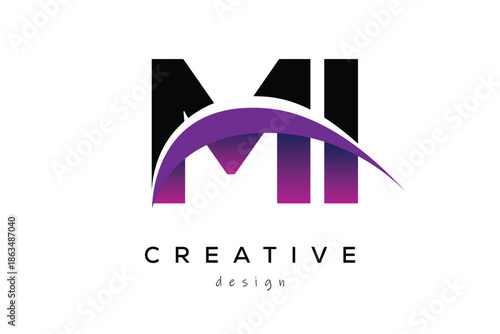 MI Creative And Modern Letter Logo Design with Creative Purple Wave Abstract Latter Logo Concept.