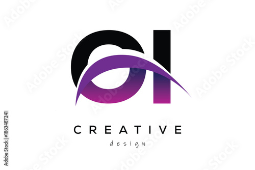 OI Creative And Modern Letter Logo Design with Creative Purple Wave Abstract Latter Logo Concept.