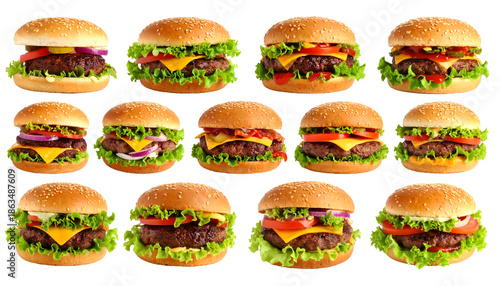 set of burgers isolated on transparent png