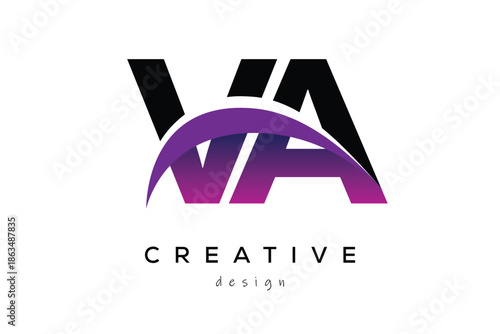 VA Creative And Modern Letter Logo Design with Creative Purple Wave Abstract Latter Logo Concept.