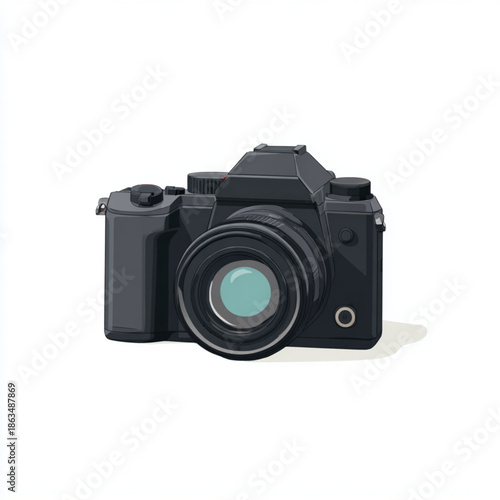 A modern digital camera with a lens