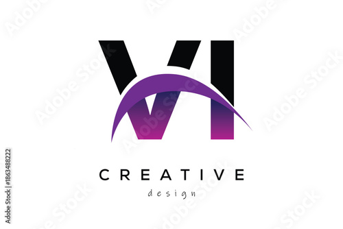 VI Creative And Modern Letter Logo Design with Creative Purple Wave Abstract Latter Logo Concept.