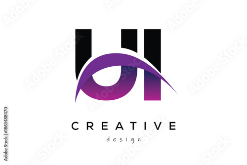 UI Creative And Modern Letter Logo Design with Creative Purple Wave Abstract Latter Logo Concept.