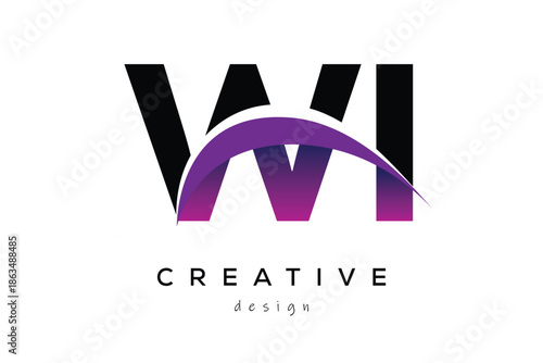WI Creative And Modern Letter Logo Design with Creative Purple Wave Abstract Latter Logo Concept.